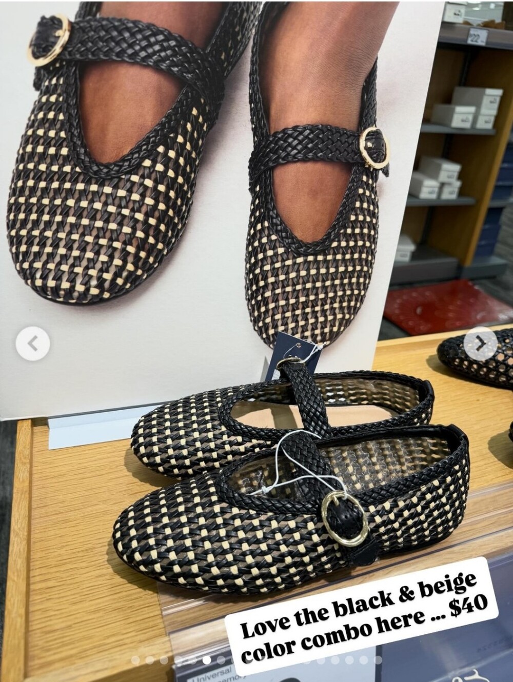 Universal Thread Black & Beige Woven Mary Jane Flats